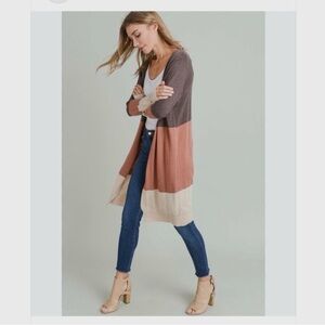 Doe & Rae Color-Block Long-Sleeve Open Front Cardigan Long-Line Cardigan Sweater